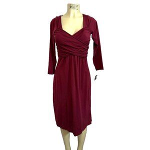 Susana Monaco Burgundy Wool  Mix V- Neck 3/4 Sleeve Ladies  Dress, Size M  #1449